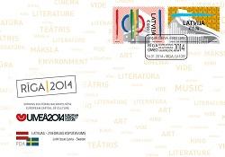 Latvijas Pasts ar Latvijas–Zviedrijas pastmarku kopizdevumu atzīmē Rīgas un Ūmeo Eiropas kultūras galvaspilsētu statusu