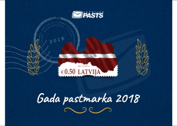 Latvijas Pasta un Delfi konkursā uzvar valsts simtgadei veltītā neregulāras formas pastmarka kartes veidolā