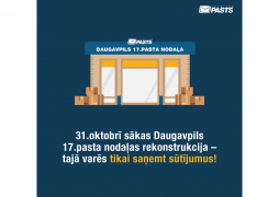 31.oktobrī sākas Daugavpils 17.pasta nodaļas rekonstrukcija: sūtījumus nodaļa turpinās izsniegt, citi pakalpojumi – jebkurā pasta nodaļā 