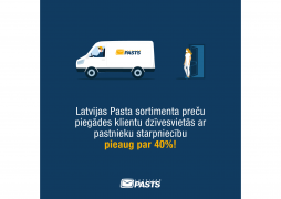Latvijas Pasta sortimenta preču piegādes klientu dzīvesvietās ar pastnieku starpniecību pieaug par 40%