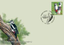 Latvijas Pasts releases two new stamps in Birds series: one with Latvia’s Bird of Year 2016 great spotted woodpecker and another with Eurasian pygmy owl