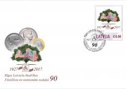Latvijas Pasts releases a special cover to mark the 90th anniversary of the Philatelic and Numismatic Department of the Riga Latvian Society, currently the Philatelic Society 