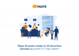 Rīgas 50.pasta nodaļa no 2020.gada 30.decembra sniegs pakalpojumus jaunās un rekonstruētās t/c Origo telpās 