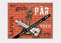 To mark the 15th anniversary of KNAB, Latvijas Pasts releases a stamp devoted to the fight against corruption