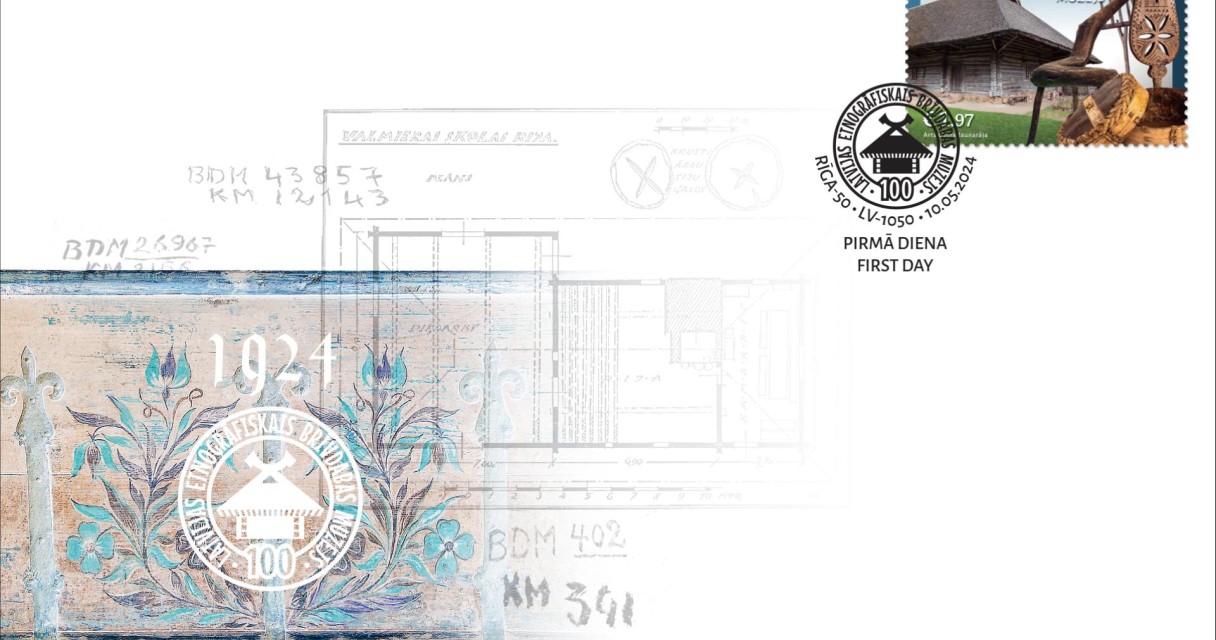 Apl_BrivdabasMuzejs_2024Paraugiem A stamp dedicated to the 100th anniversary of the Open-Air Museum