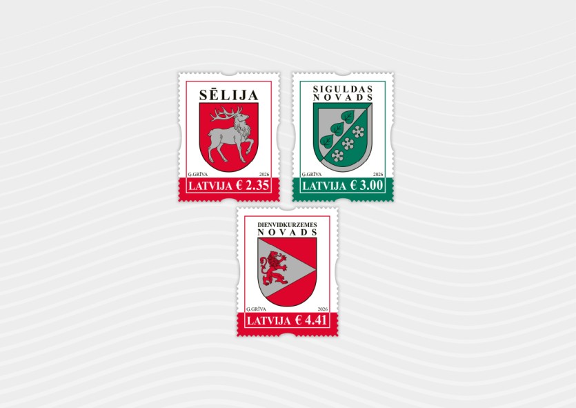 Izdos pastmarkas ar Sēlijas, Siguldas un Dienvidkurzemes novadu ģerboņiem 