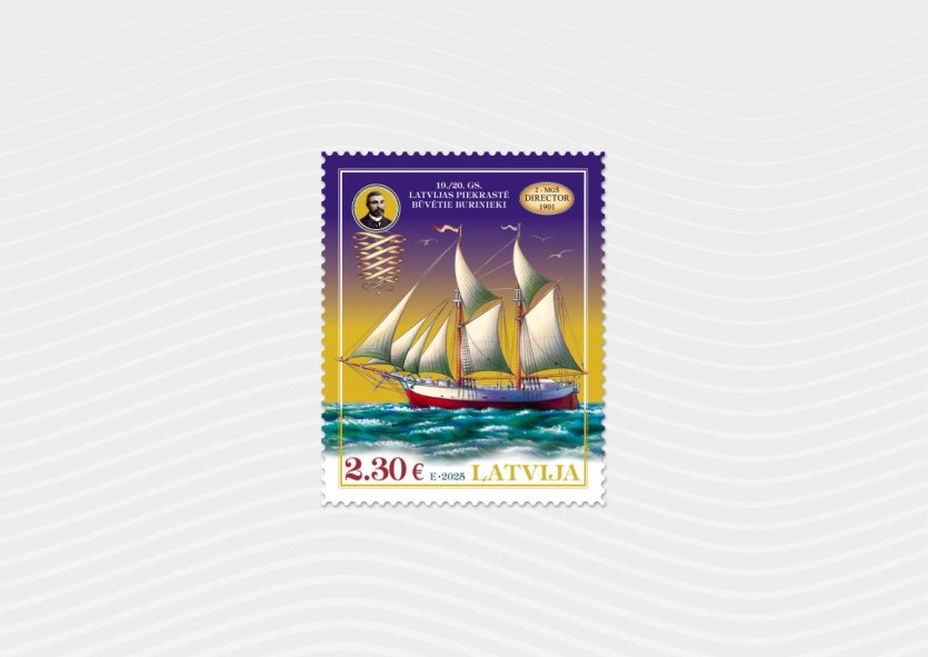 Pastmarka buriniekam_publicitates foto Latvijas Pasts dedicates a stamp to the largest sailing ship built in Pāvilosta